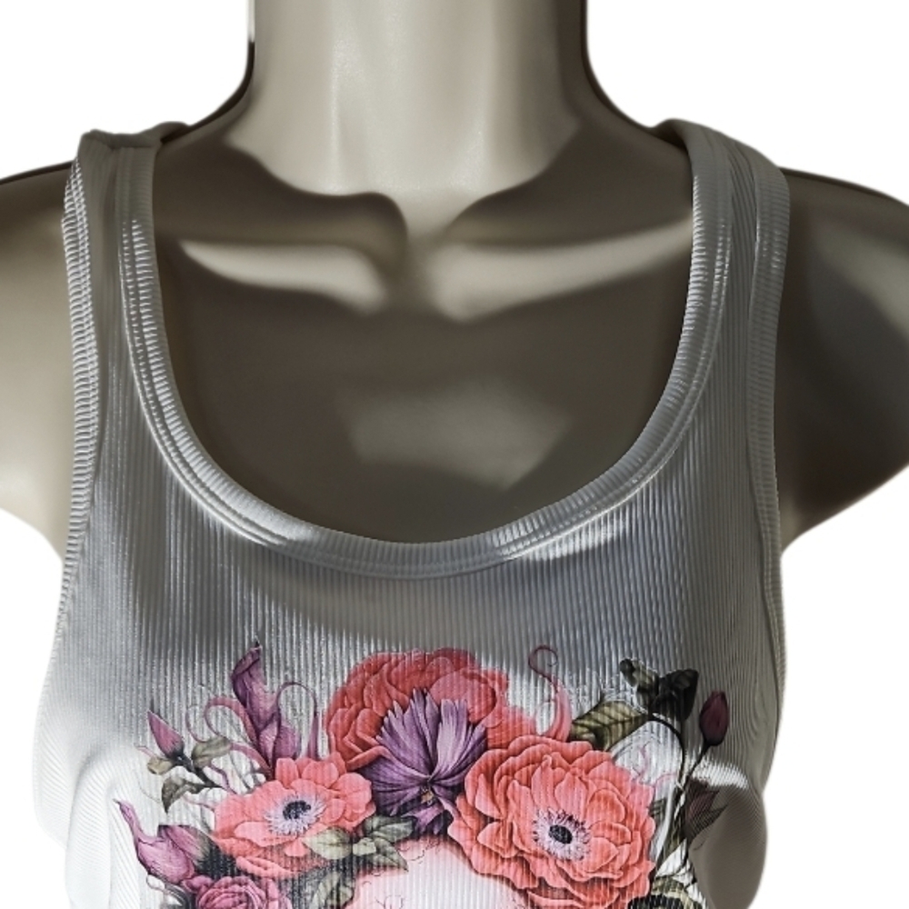 Skull Floral Racerback Tank Top Handmade Size Large - Picture 4 of 17